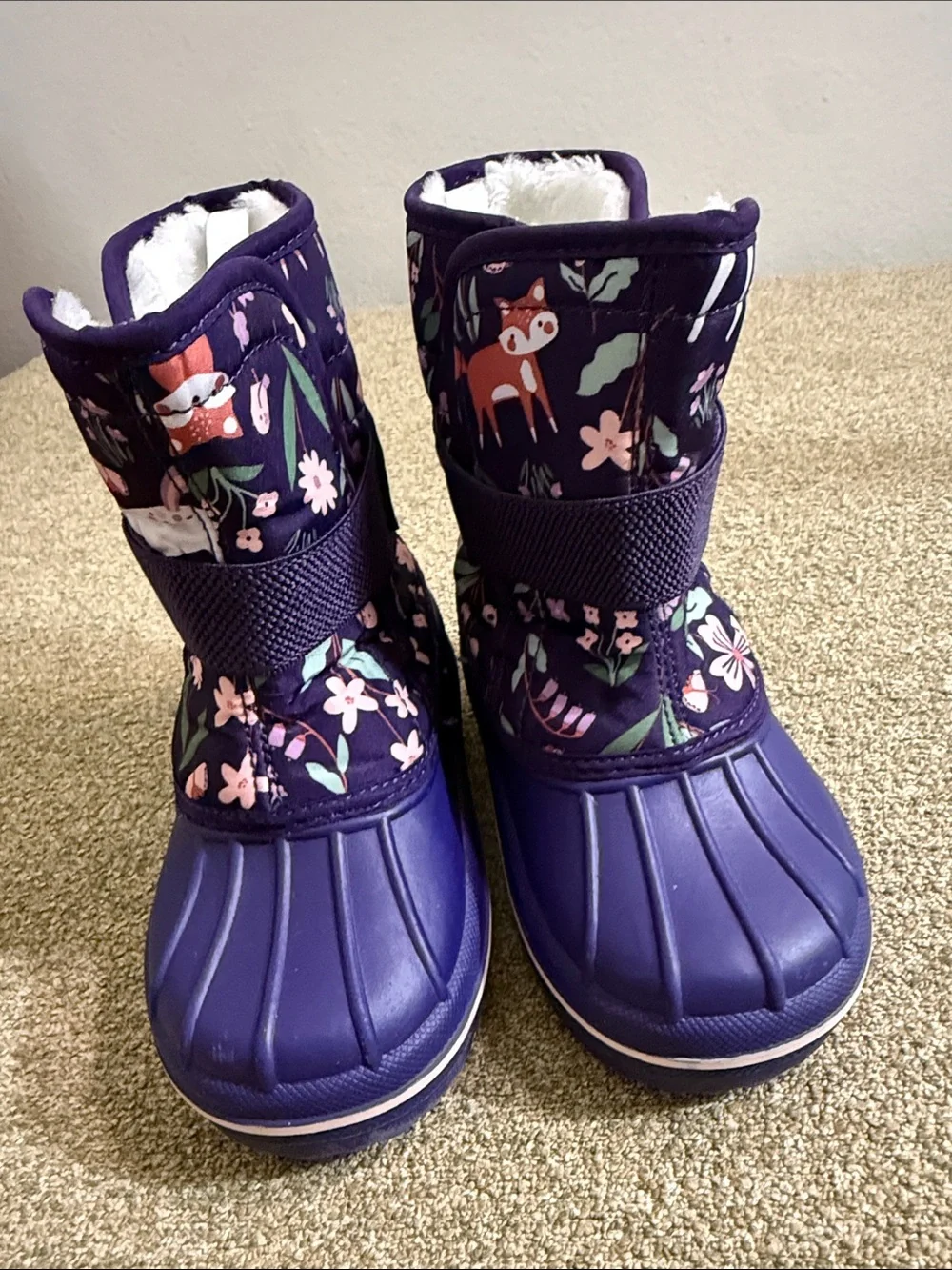 The Children's Place Navy Purple Floral Snow Boots with Pink Accents Sz 7